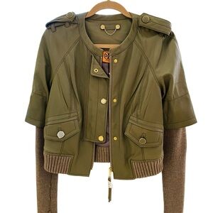 Tory Burch Wentworth Green Leather Jacket